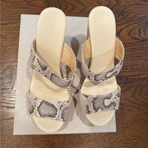 Jimmy Choo Black and Cream Snake Pattern Sandals
